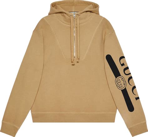 gucci full zip hoodie|gucci trim tan hoodie sweatshirt.